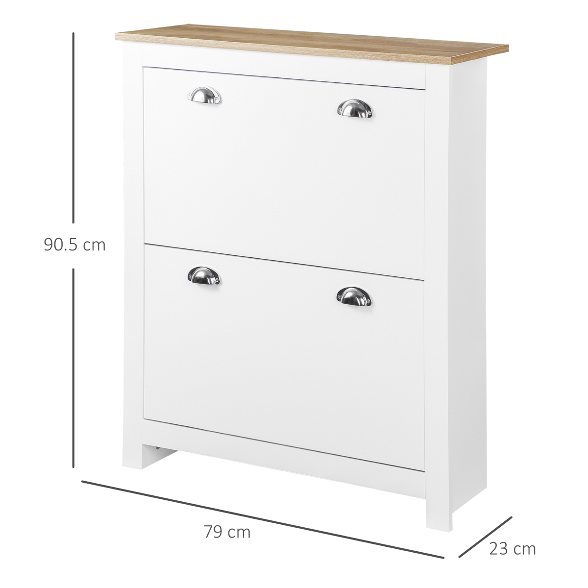 HOMCOM White Narrow Shoe Cabinet with 2 Flip-Down Drawers