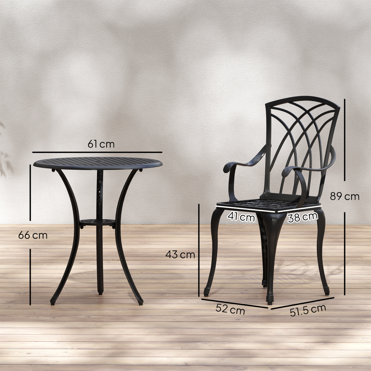 Outsunny Weather-Resistant Cast Aluminium 2-Seater Outdoor Garden Table and 2 Chairs Set with Umbrella Hole