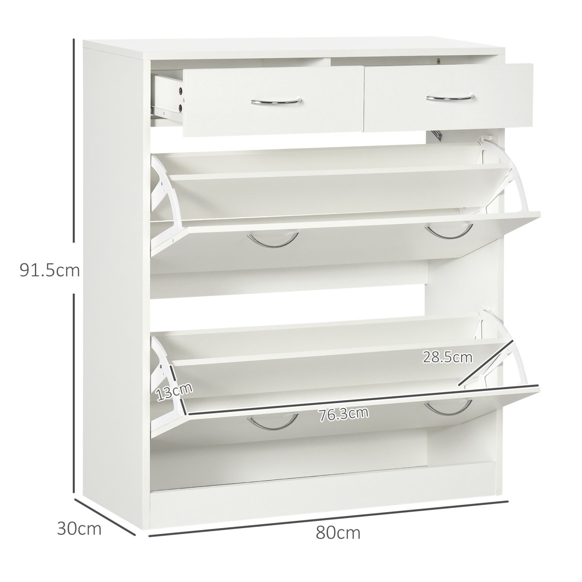 HOMCOM Slim Shoe Cabinet with 2 Flip Drawers, Holds 12 Pairs, White