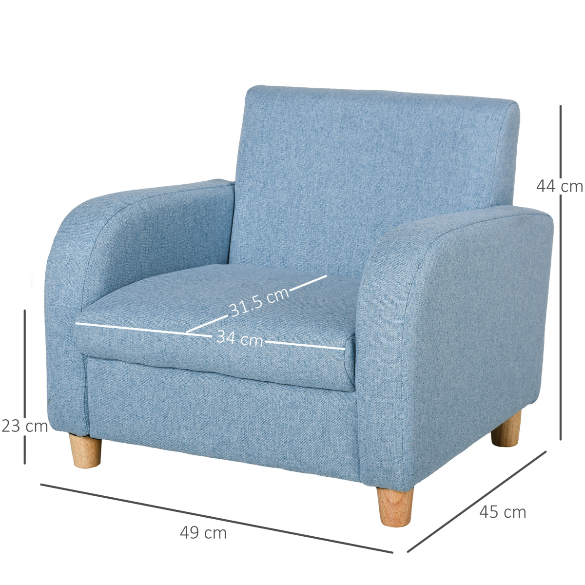 HOMCOM Blue Kids Wooden Armchair with Cushion, 3-6 Years