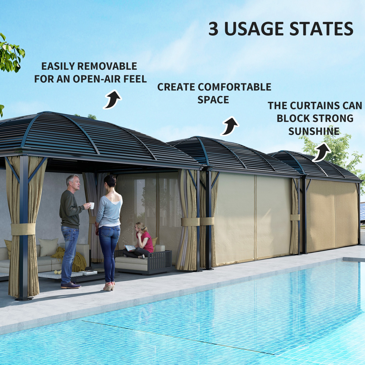 Outsunny 3 x 4m Hardtop Gazebo with Curtains and Mosquito Netting