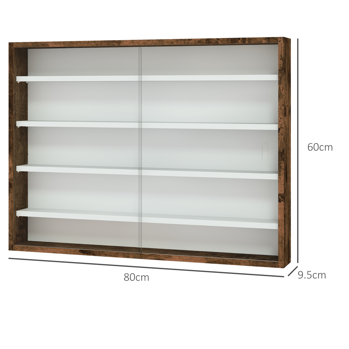 HOMCOM 5-Tier Wall Display Shelf Cabinet with Glass Doors, Rustic Brown