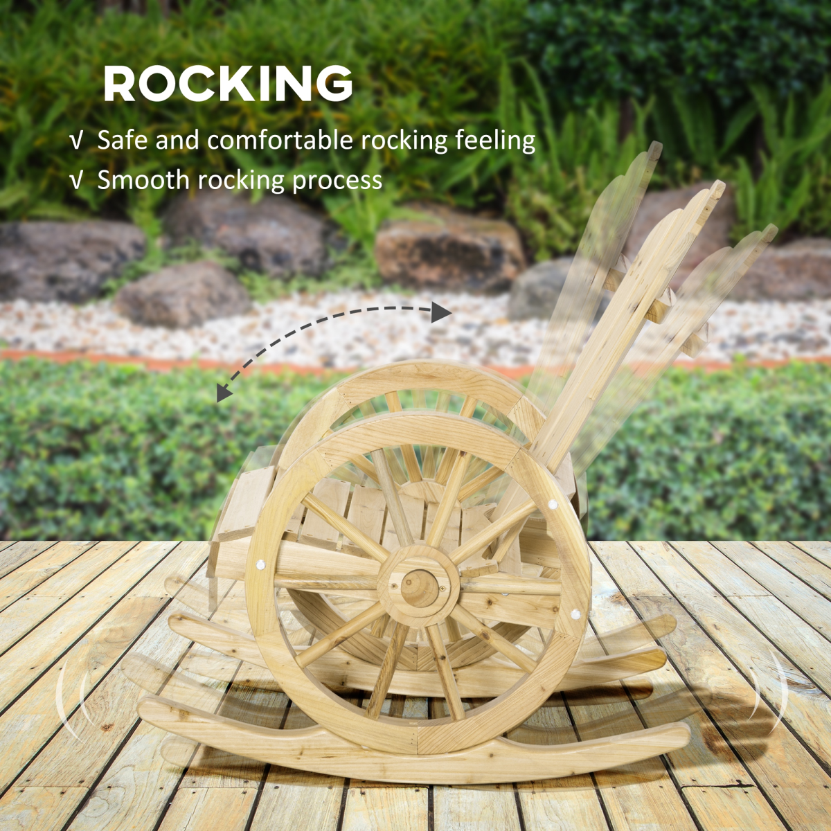 Outsunny Natural Fir Wood Adirondack Rocking Chair for Garden Porch
