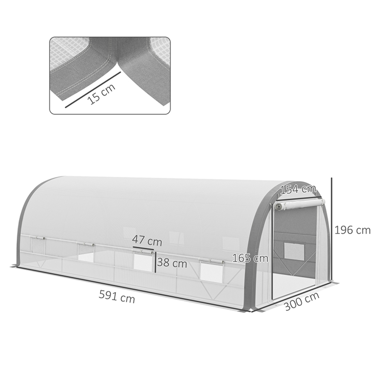 Outsunny 6 x 3m Polytunnel Greenhouse, White/Grey, Mesh Door, Windows, 15 Plant Labels