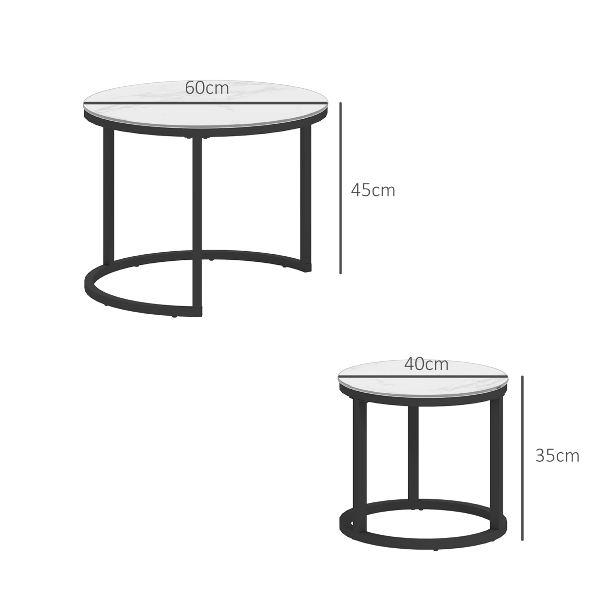 HOMCOM Round Glass Nesting Coffee Table Set of 2, Marble-Effect