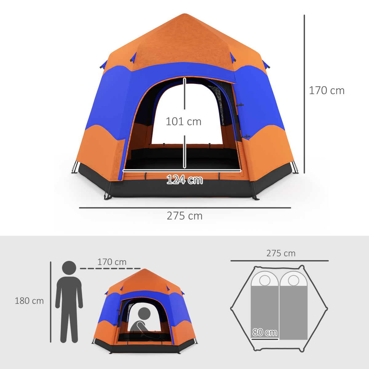 4-Person Pop Up Camping Tent, Portable Water-Resistant Hexagon Shelter