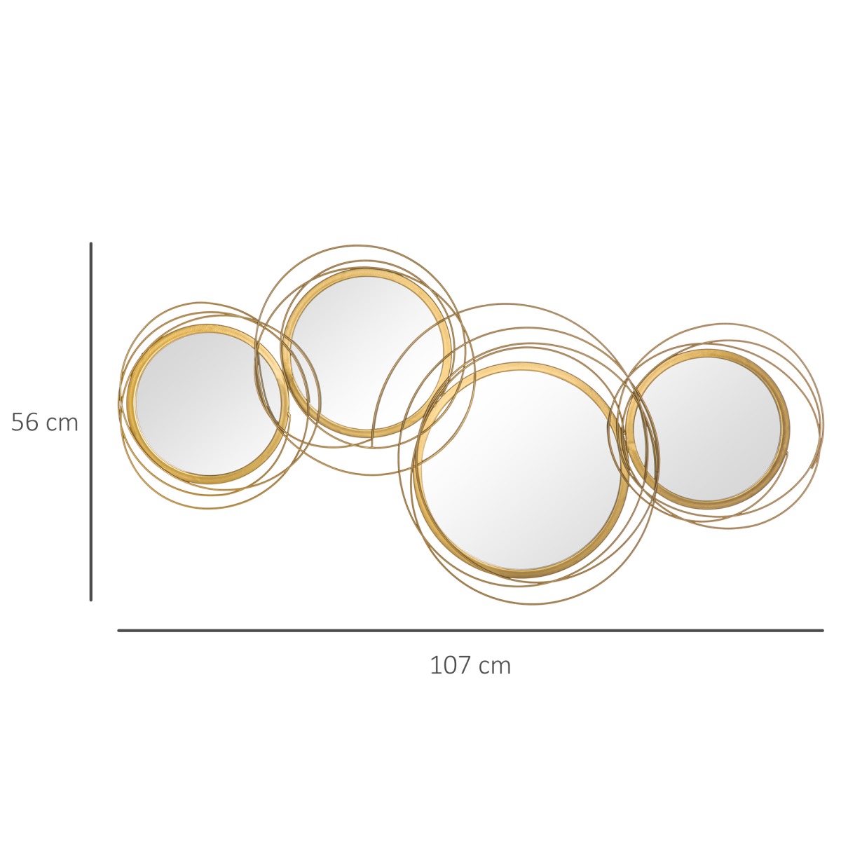 Gold Metal Wall Mirror Art with Hanging Kit, 56 x 107 cm