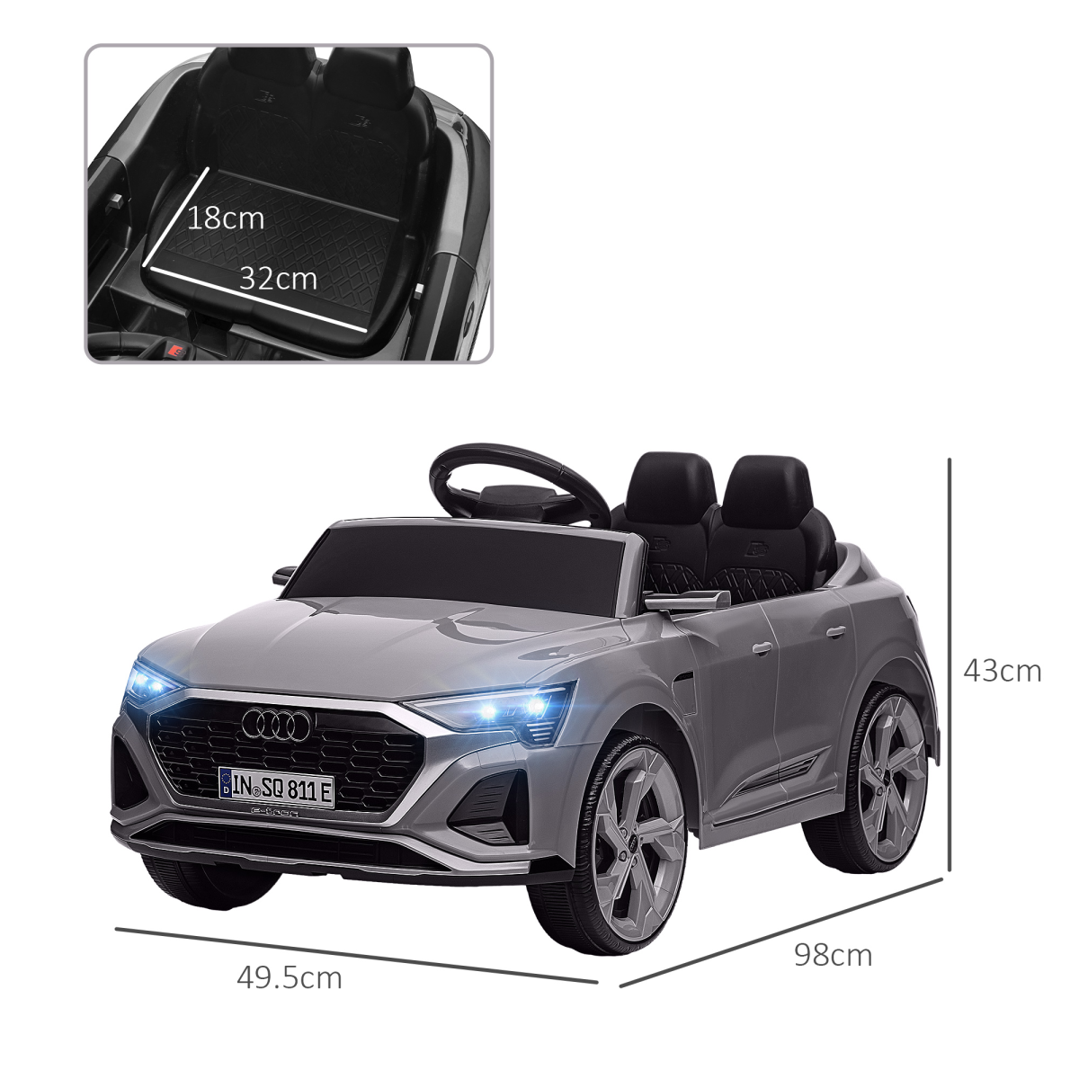 AIYAPLAY Audi Q8 e-tron Sportback Kids Electric Car, Grey, Remote