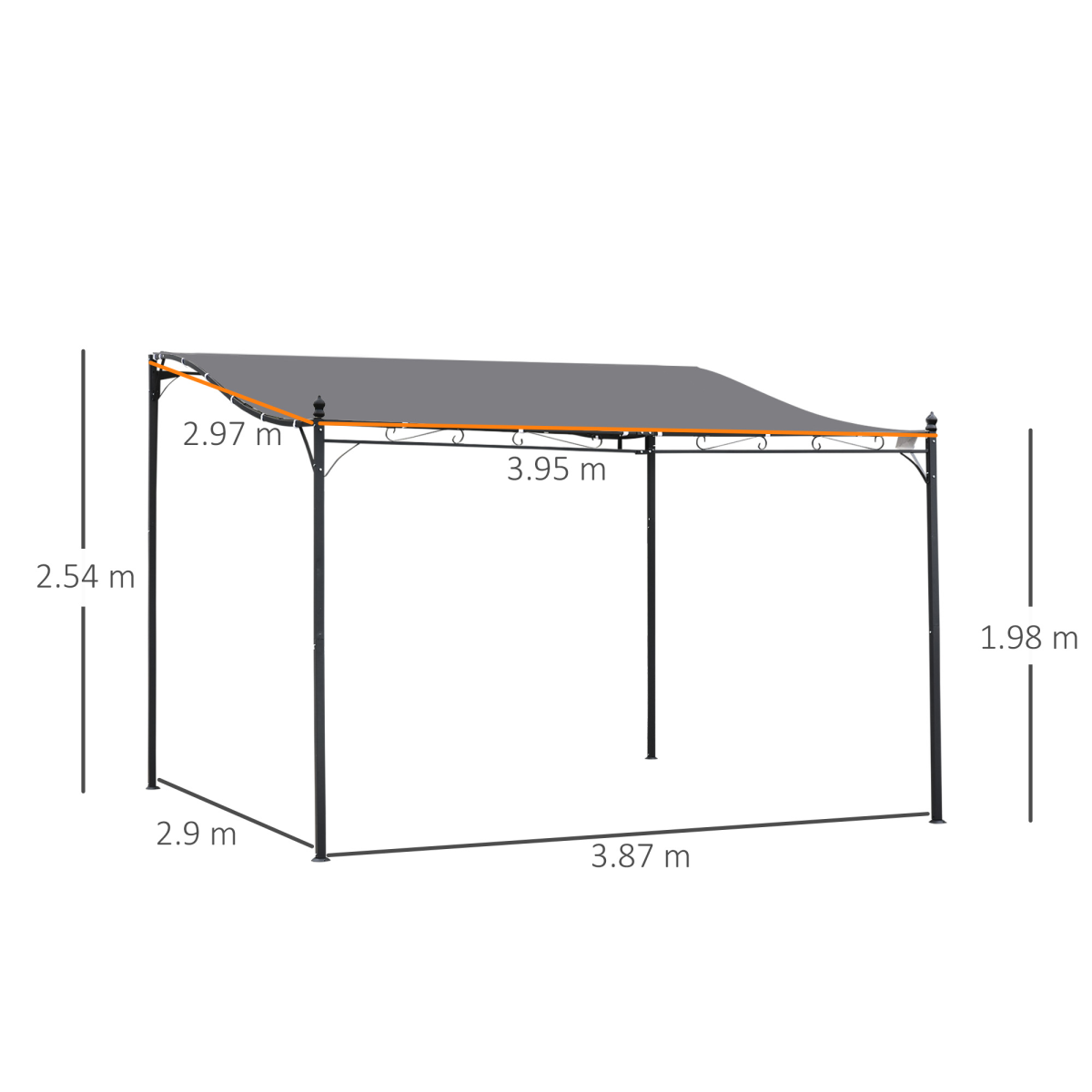 Outsunny 4x3m Grey Metal Wall Gazebo with 180gsm Polyester Canopy