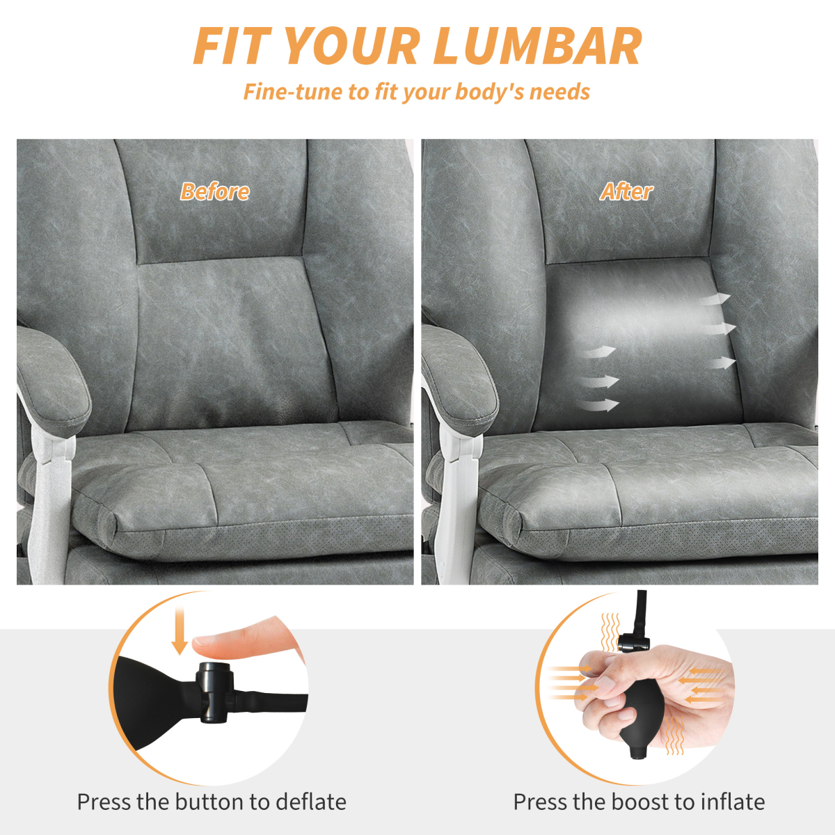 HOMCOM Grey Office Chair with Adjustable Lumbar, 135° Recline & Footrest