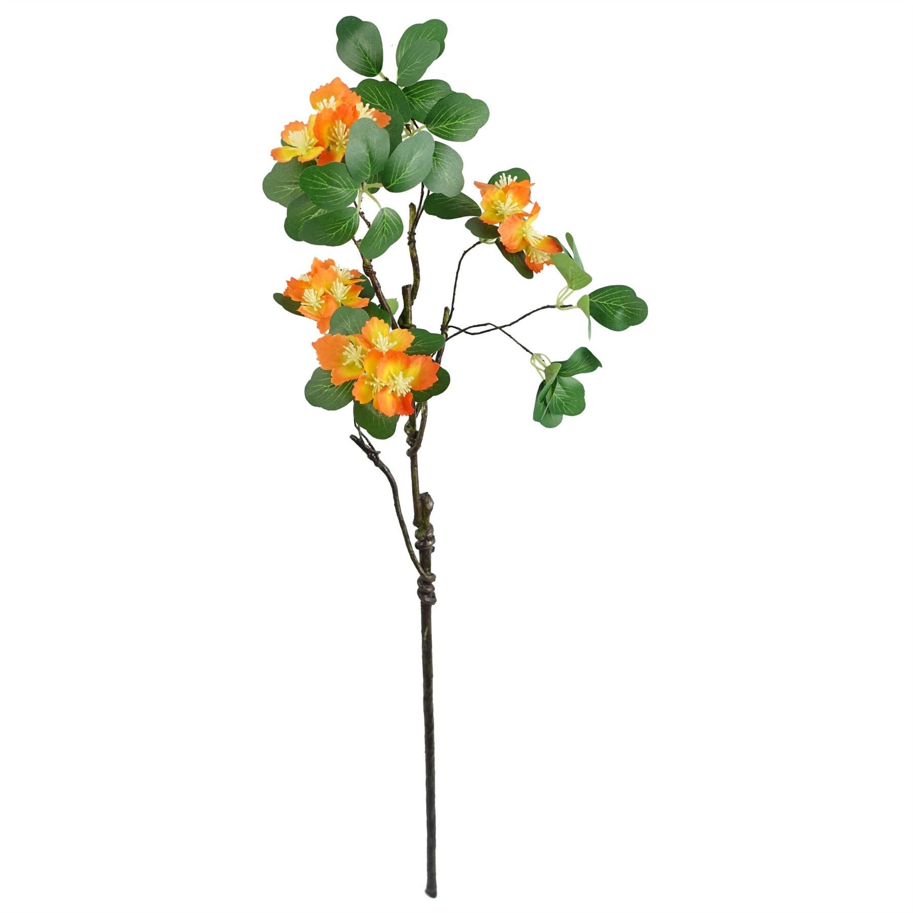 Leaf Orange Artificial Flower Foliage Spray, 60cm Silk Flowers with Wired Shapable Stem