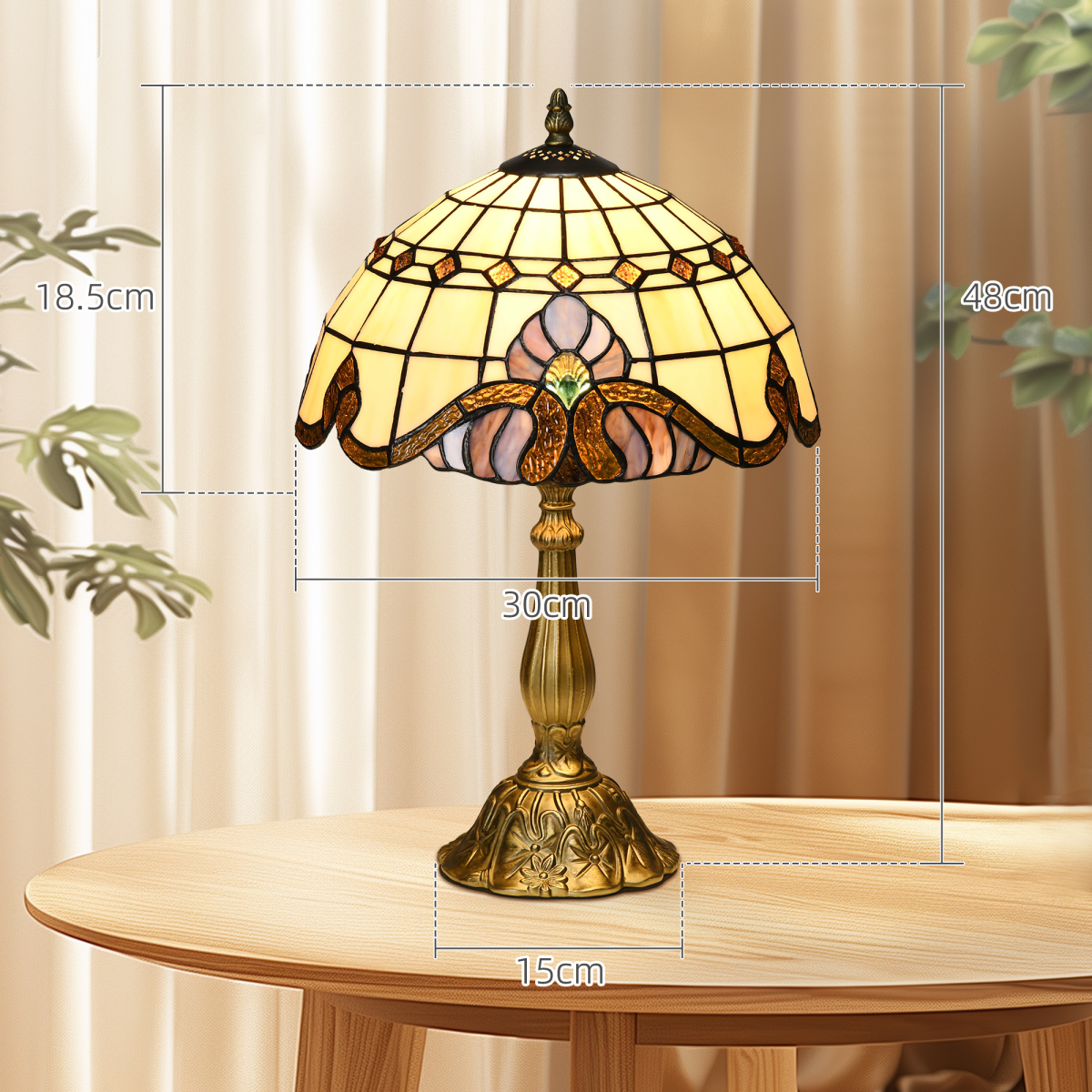 HOMCOM Stained Glass Table Lamp, Multi-Coloured, E27 Bulb Not Included