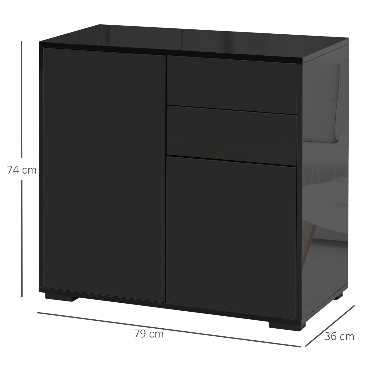 HOMCOM Black Side Cabinet with 2 Doors, 2 Drawers and Shelf