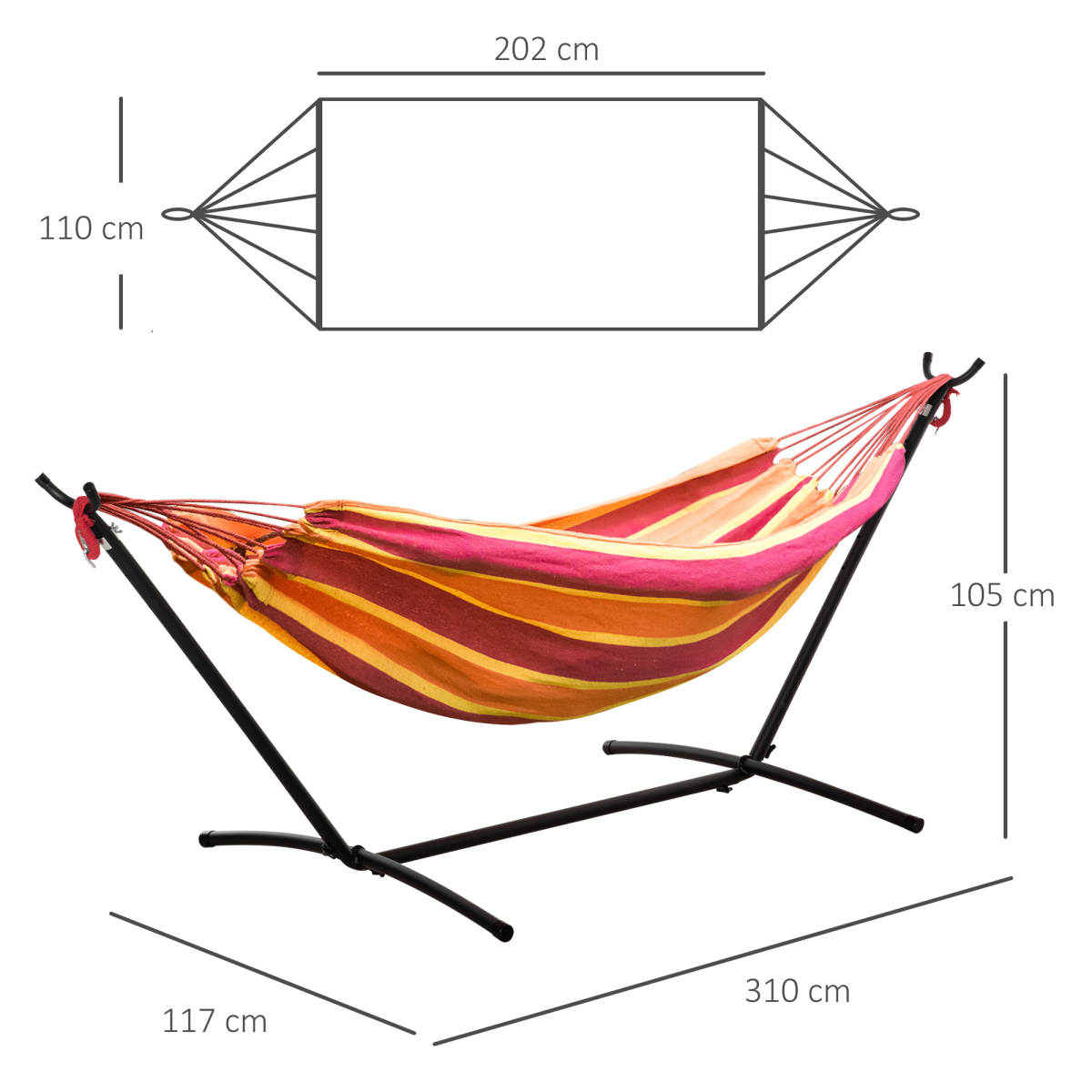 Outsunny 277 x 121 cm Hammock with Metal Stand and Carrying Bag, 120 kg, Multicolor Stripe