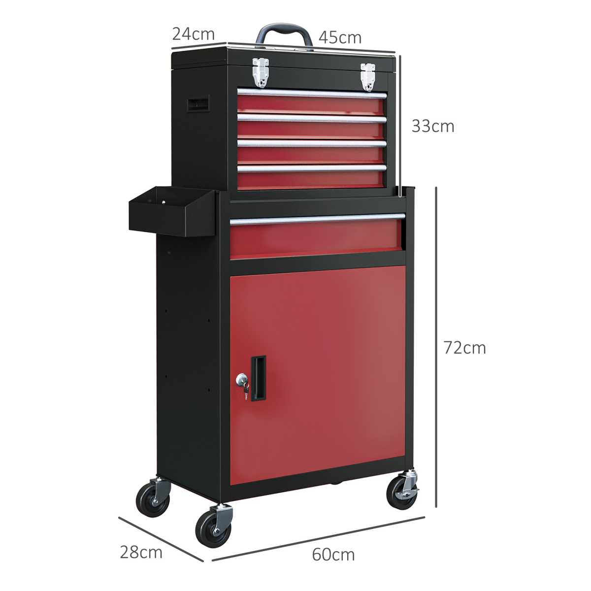 HOMCOM 5-Drawer Rolling Tool Cabinet with Lockable Cupboard