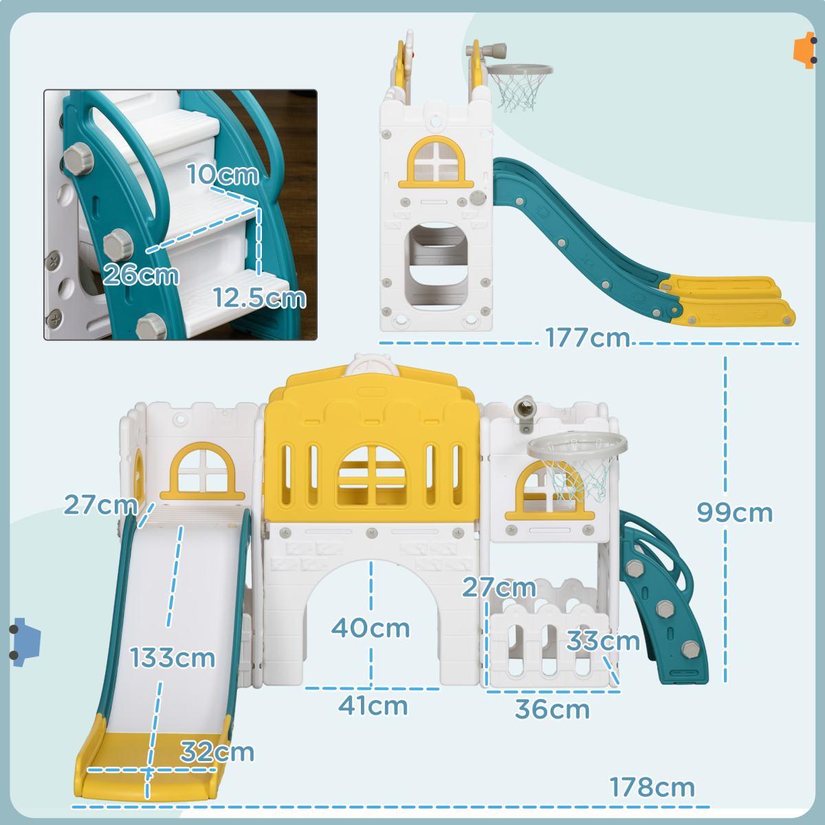 AIYAPLAY 7-in-1 Toddler Slide with Basketball Hoop, Ages 1-3