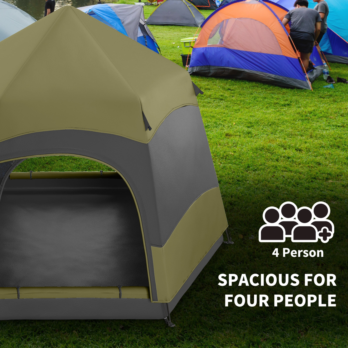 Outsunny 4-6 Person Pop-Up Camping Tent with Mesh Windows, Green