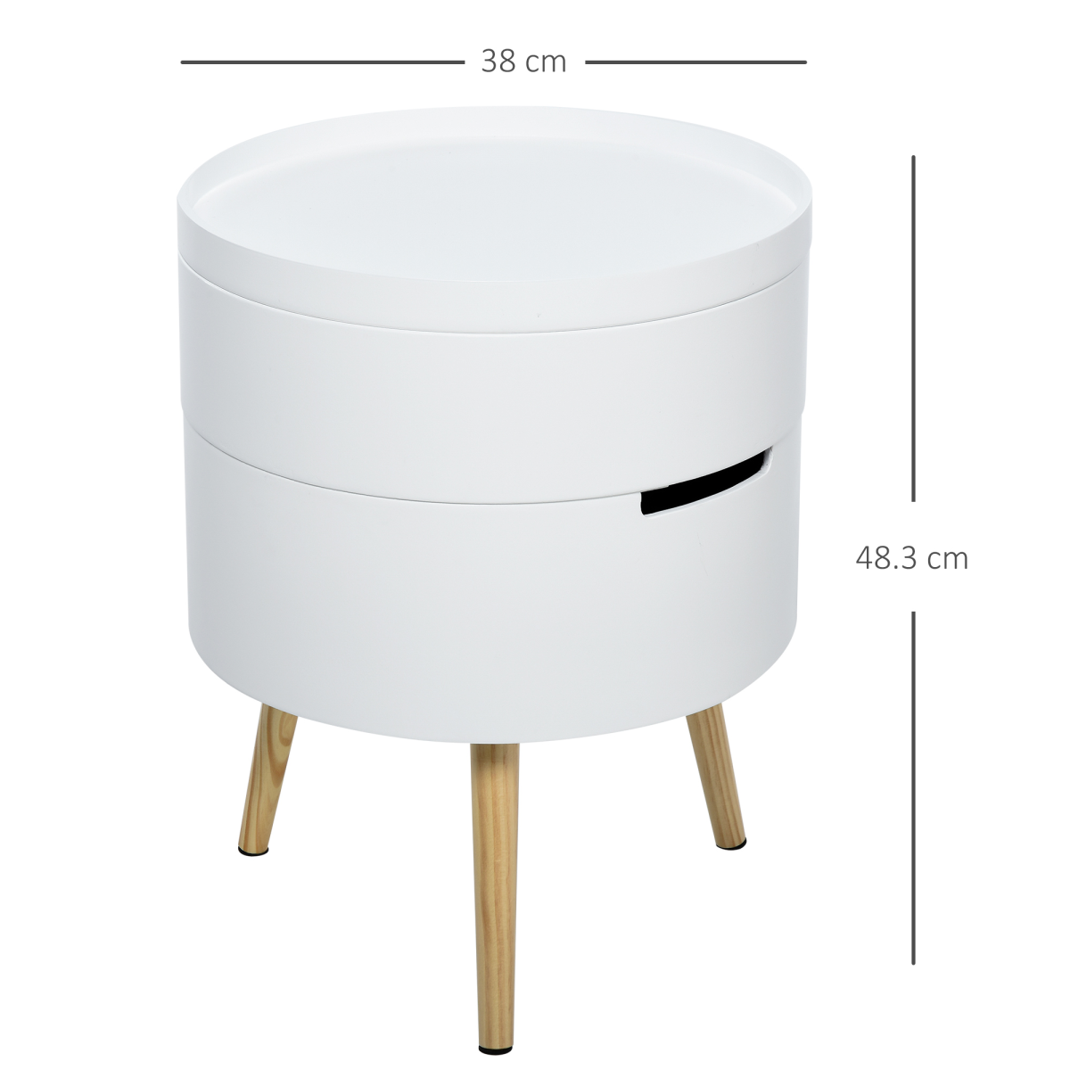 HOMCOM 3-Part Side Table with Storage, Detachable Tray Top, White