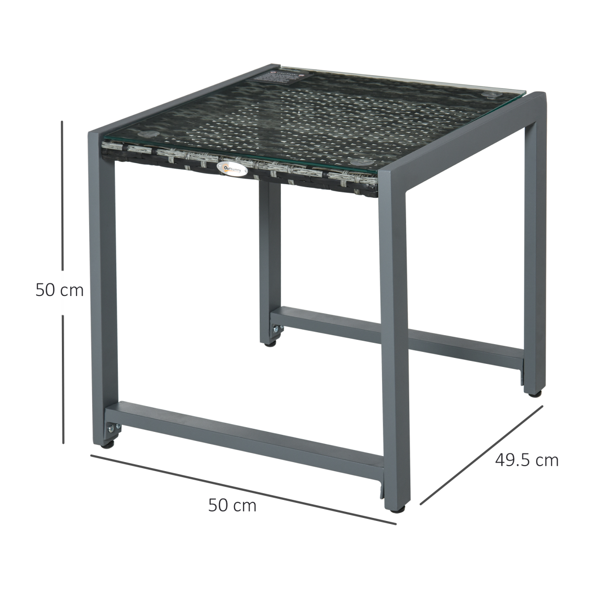 Outsunny Grey PE Rattan Patio Table with Tempered Glass Top and Aluminium Frame