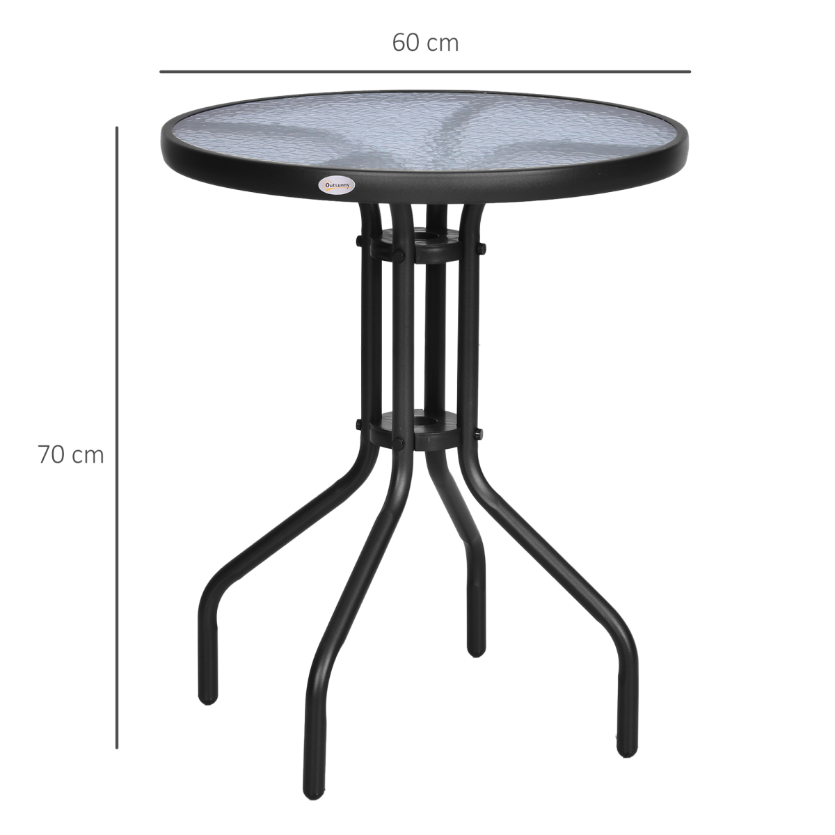 Outsunny Round Metal Garden Table with Tempered Glass Top, Black