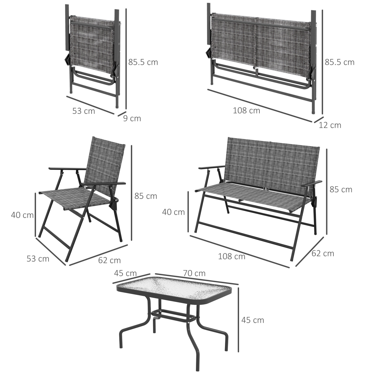 Outsunny 4-Piece Patio Furniture Set with Side Table, 2 Armchairs and Loveseat, Foldable Chairs