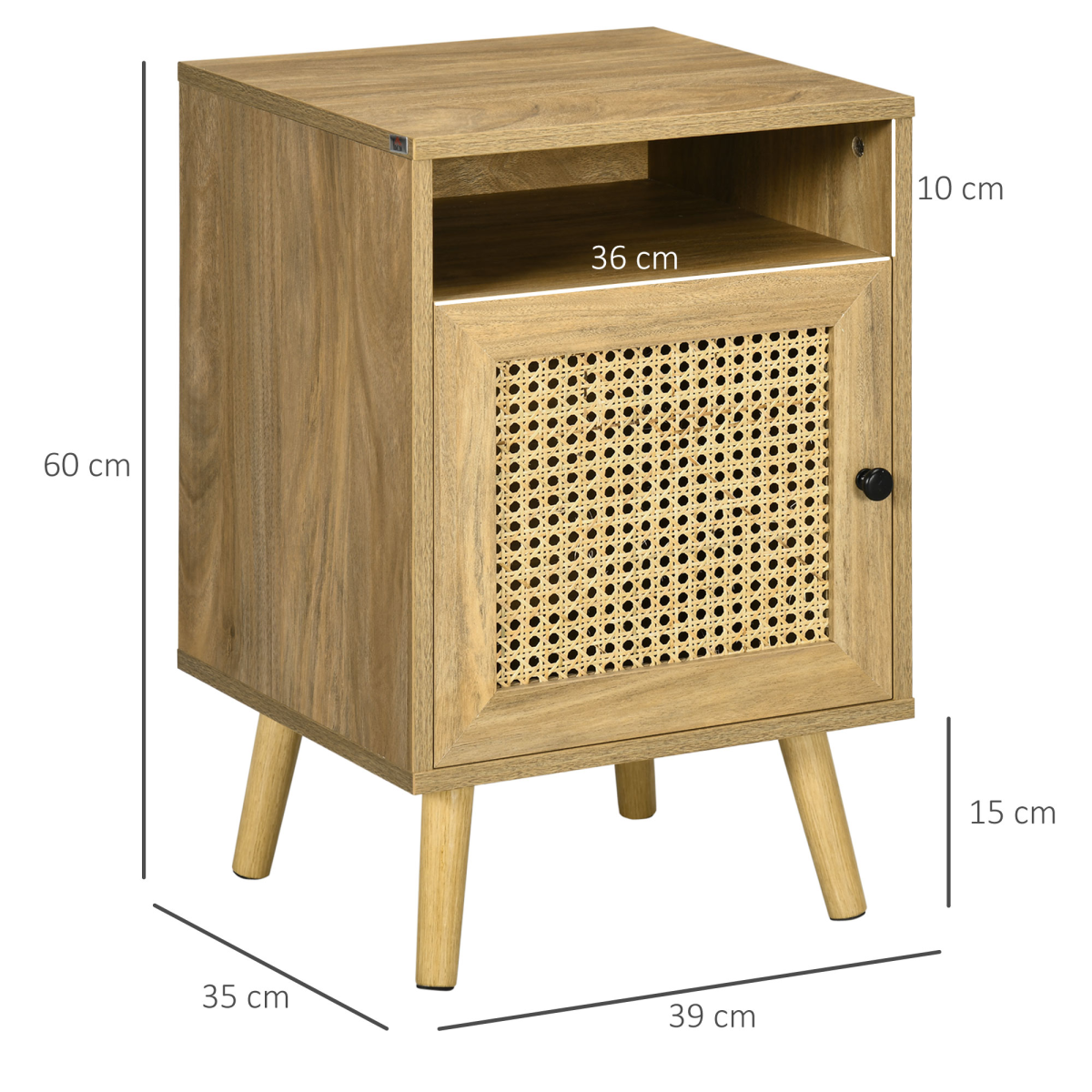 HOMCOM Rattan Nightstand with Cabinet and Shelf, Bedside Table