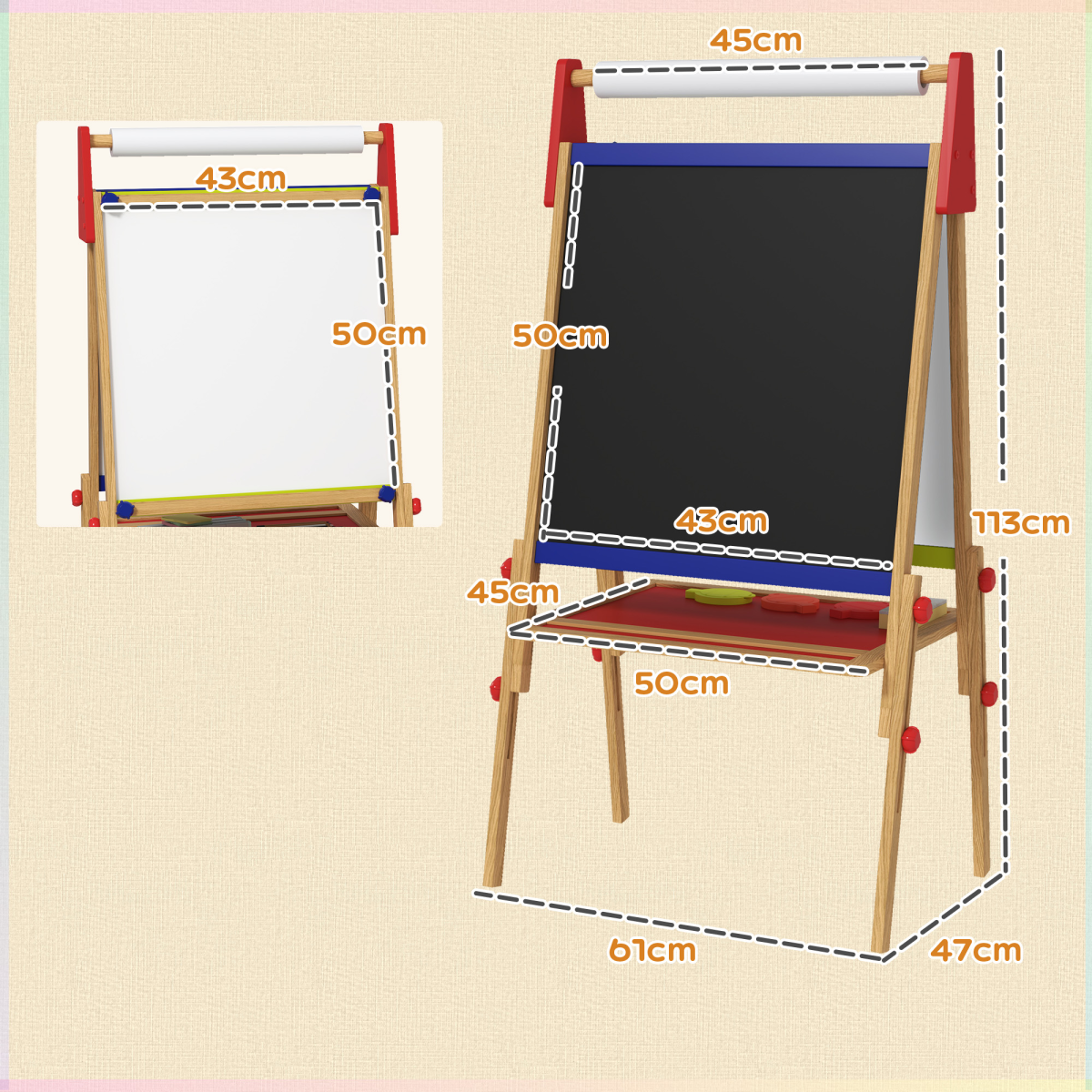 AIYAPLAY 3-in-1 Adjustable Kids Easel with Paper Roll and Storage Shelf