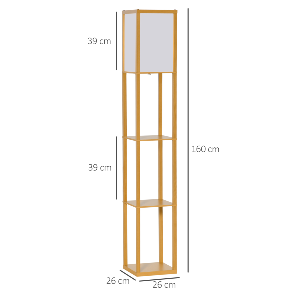 HOMCOM Floor Lamp with 3 Storage Shelves and Foot Switch, Natural