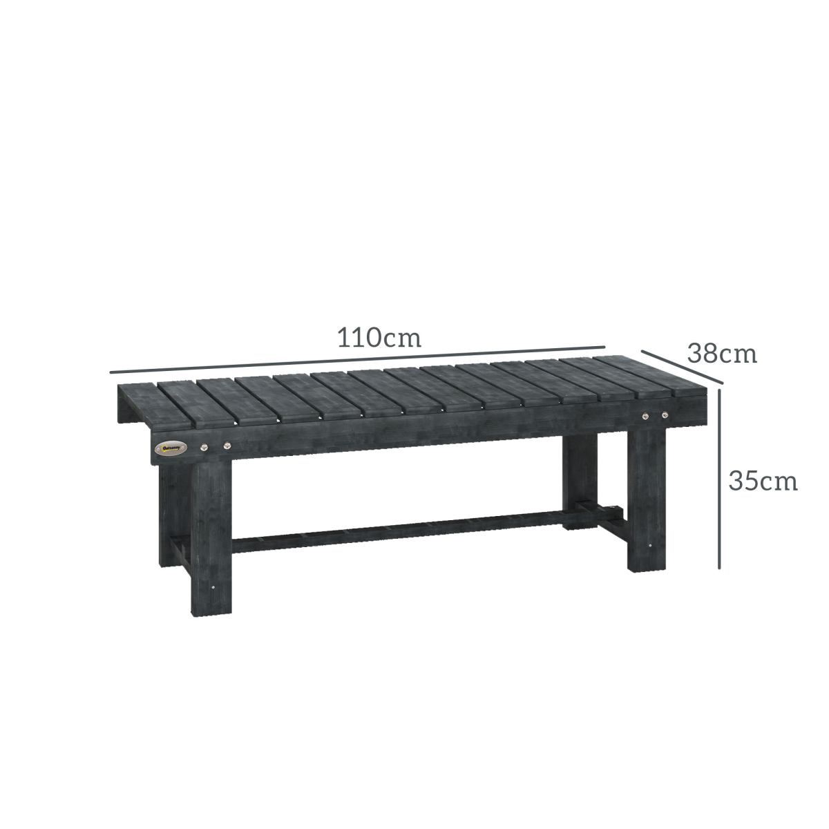 Outsunny 1.1m Grey Fir Wood 2-Seater Outdoor Garden Bench
