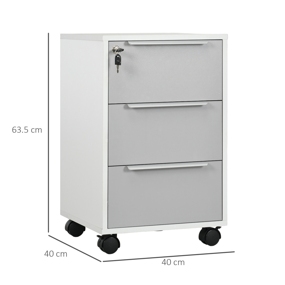 HOMCOM 3-Drawer Locking Mobile File Cabinet with Wheels