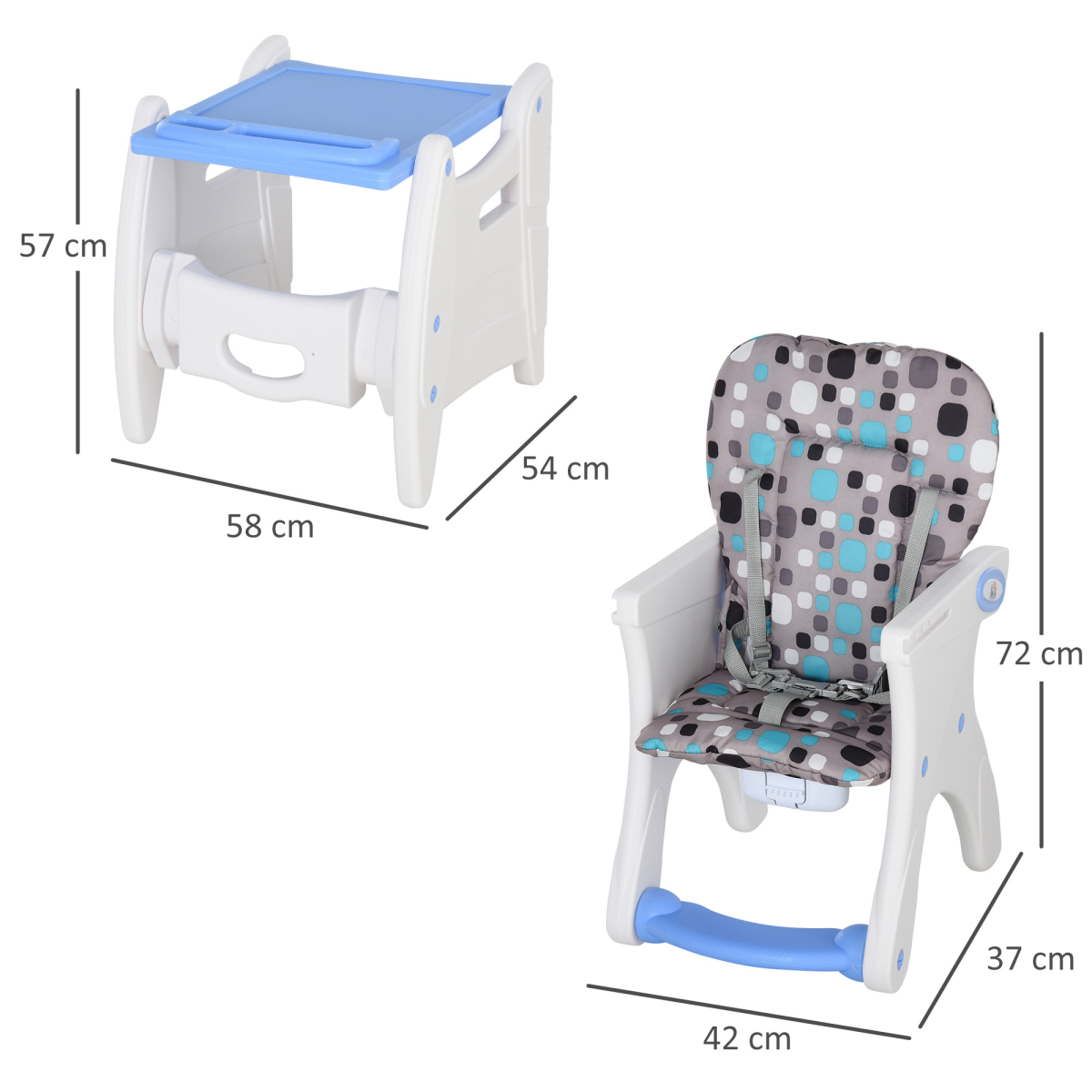 HOMCOM 3-in-1 Convertible Baby High Chair, Rocker & Booster Seat Blue