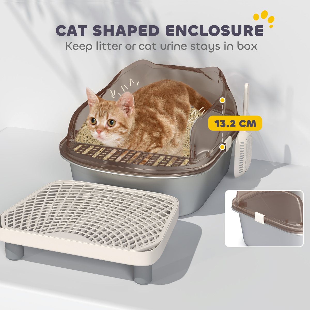 PawHut Stainless Steel Cat Litter Box with Lid, Pedal & Scoop