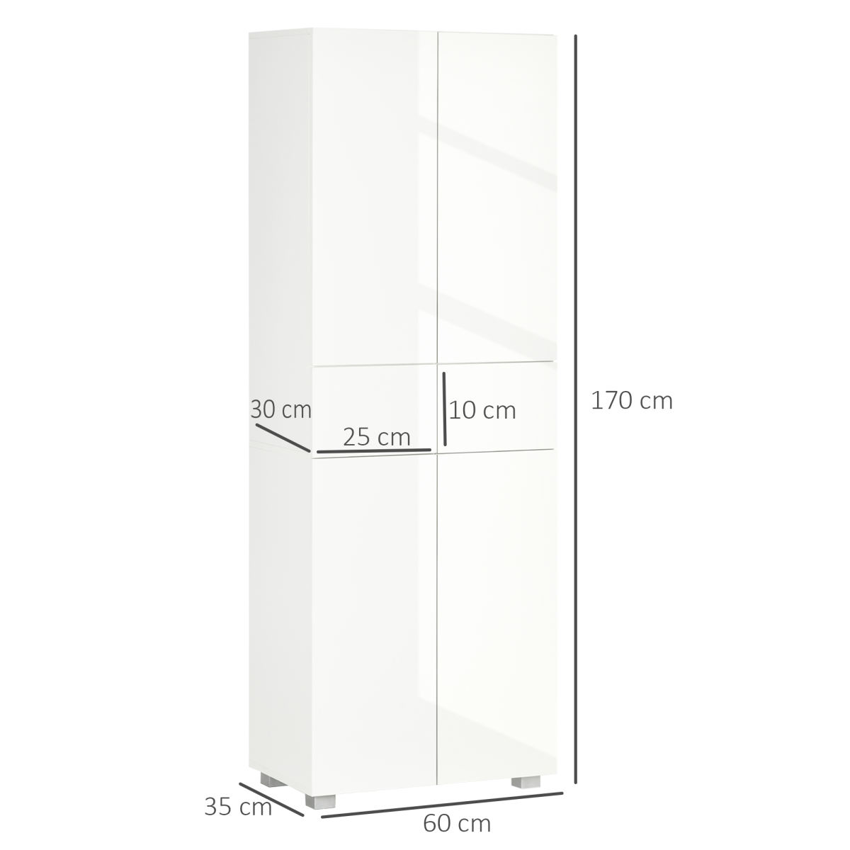 4-Door White Freestanding Kitchen Storage Cabinet with Shelves & Drawers