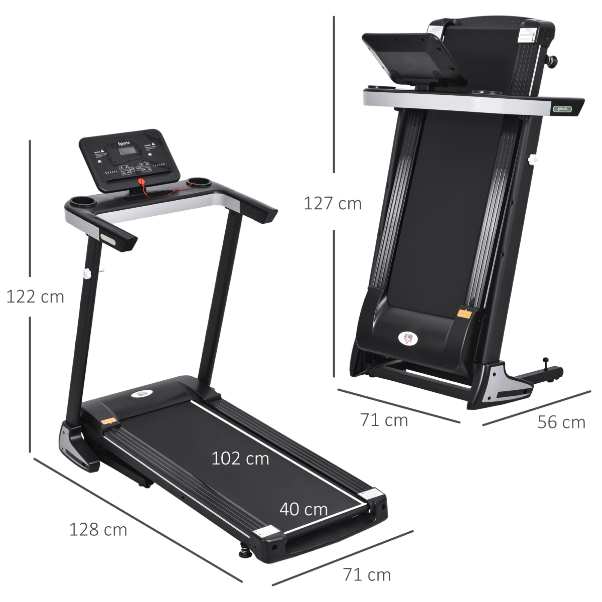 HOMCOM 500W Motorised Treadmill 1-12km/h Foldable Frame with Wheels, 12 Preset Programs, LCD Screen, Safety Key