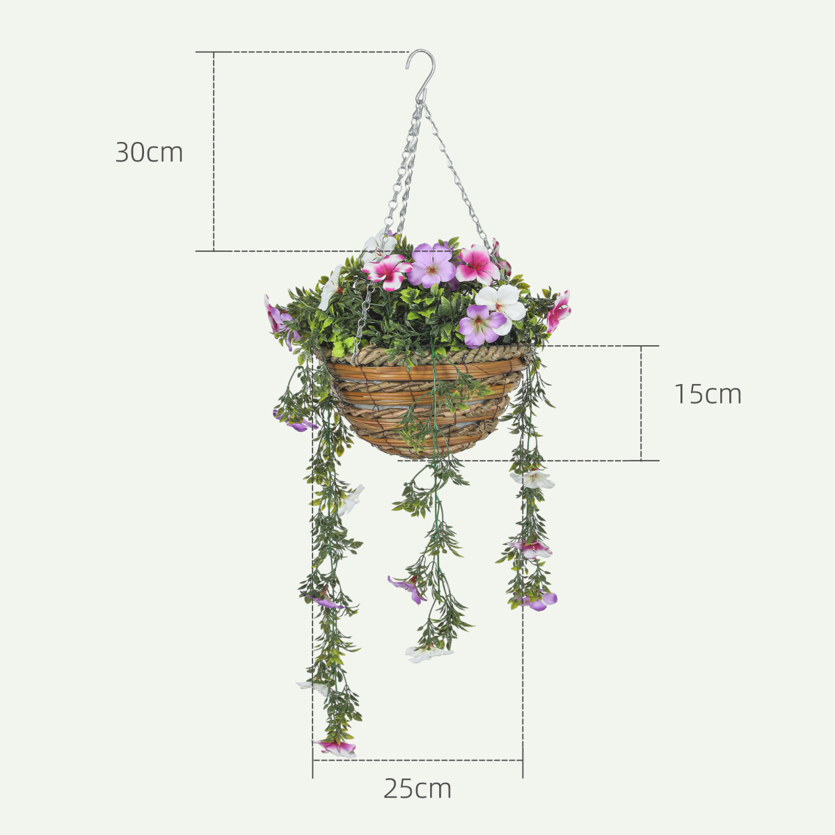 HOMCOM Set of 2 Artificial Azalea Hanging Plants with Basket