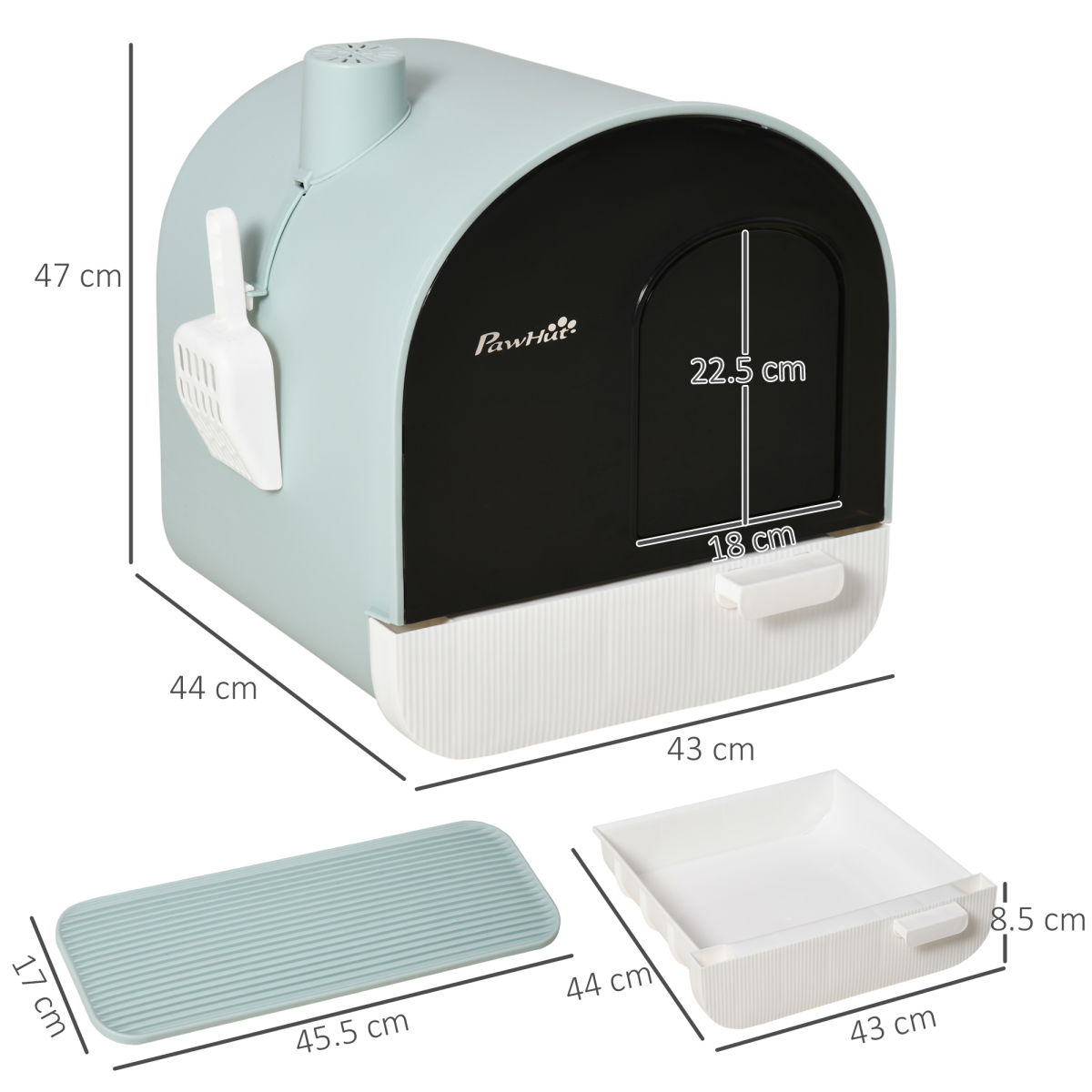 Pawhut Hooded Cat Litter Tray with Scoop, Filter and Flap Door for Kittens and Small Cats Under 5kg