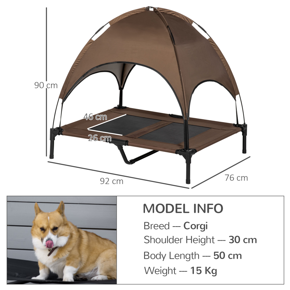 PawHut Elevated Dog Bed Cot Tent with Canopy, Outdoor Shelter