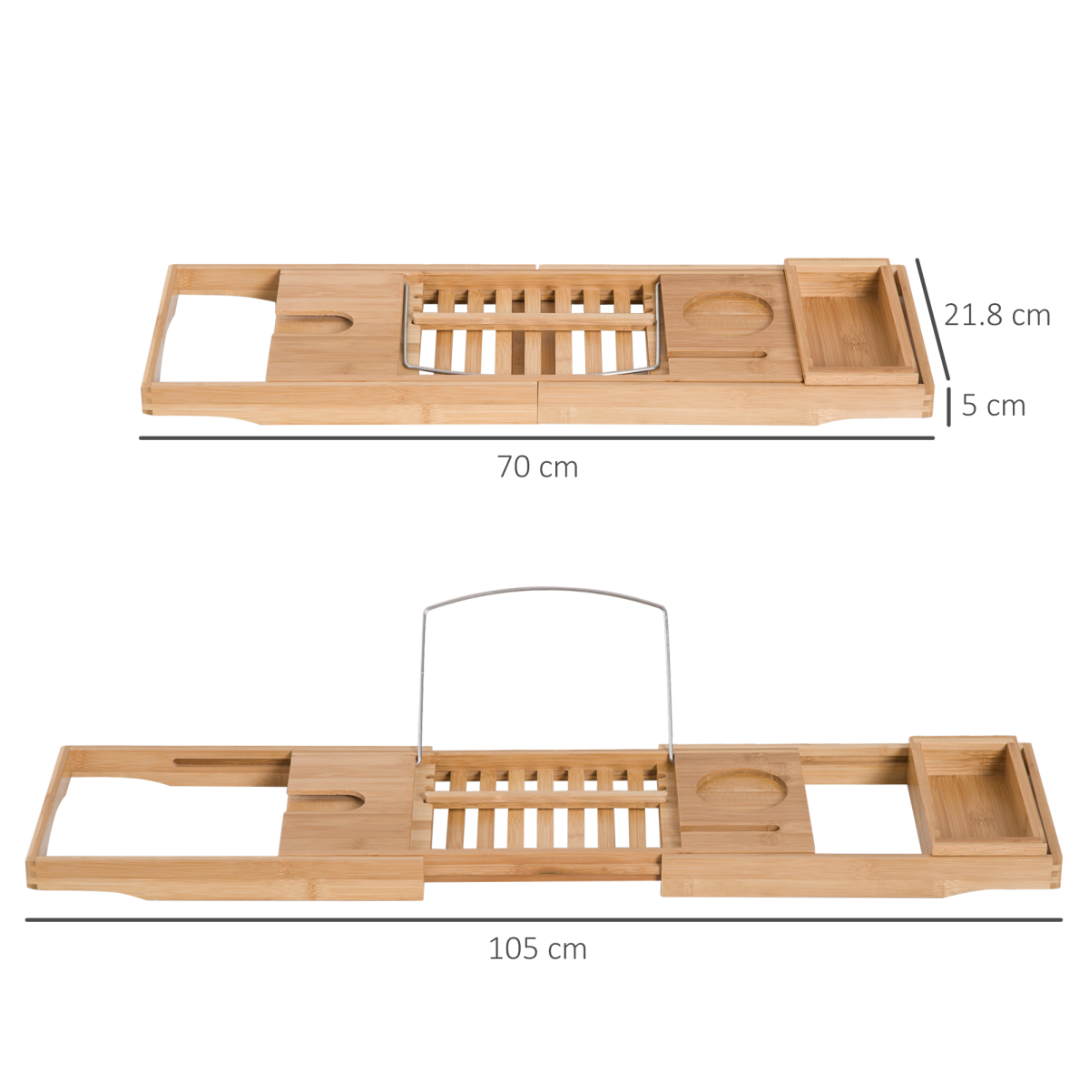 Extendable Bamboo Bath Tub Tray Caddy with Book Tablet Stand, Wine Glass Holder, Phone Tray and Detachable Accessory Tray, Fits Most Standard Bathtubs