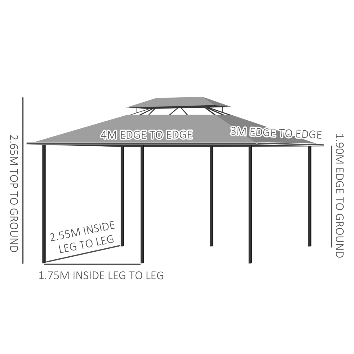 Outsunny 4m x 3(m) Outdoor 2-Tier Steel Frame Gazebo w/ Curtains Outdoor Garden