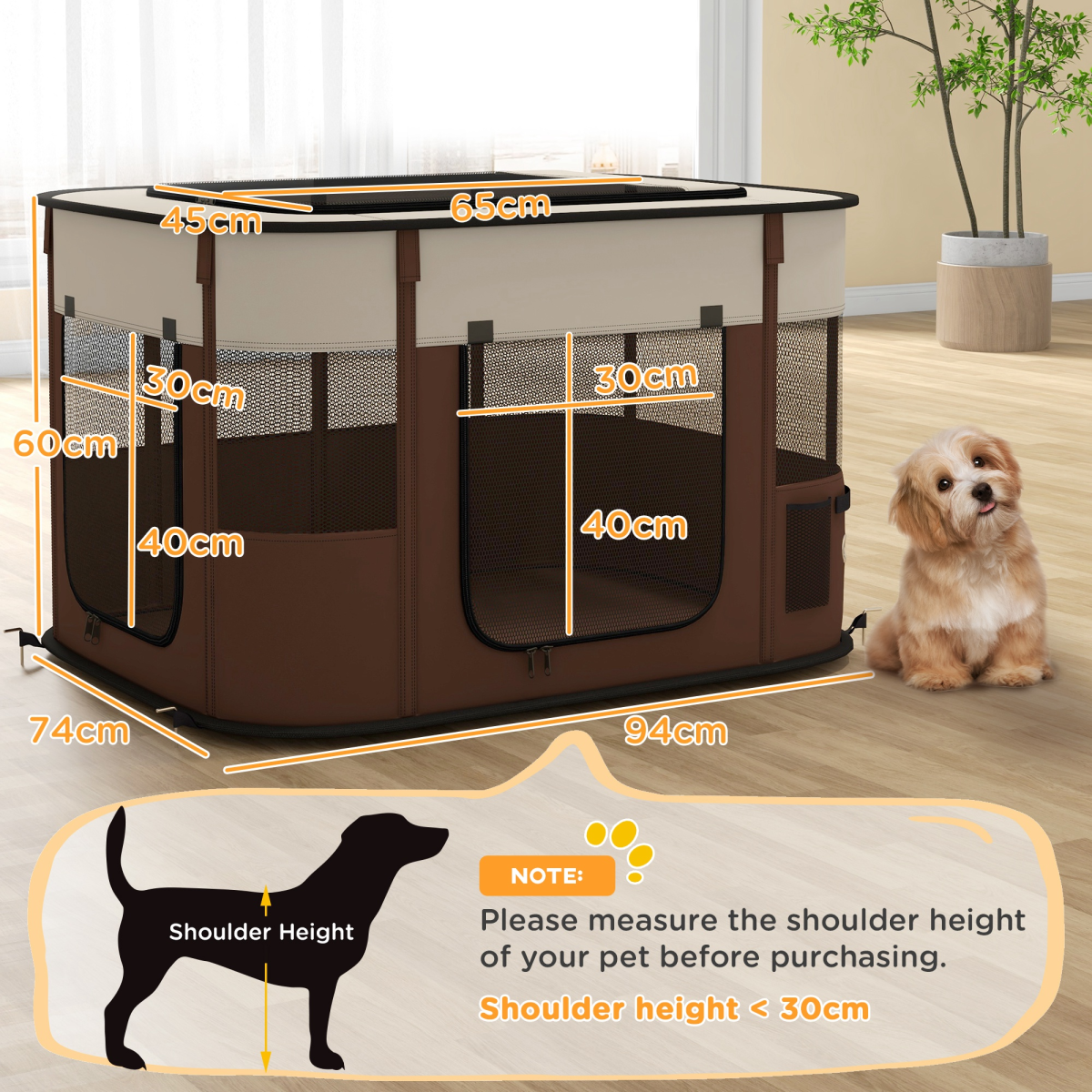 PawHut Portable Foldable Dog Pen for Puppies, Rabbits, Kittens and Guinea Pigs, Brown