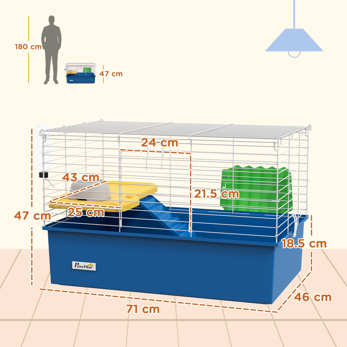 PawHut Small Animal Cage for Rabbits and Guinea Pigs, Blue