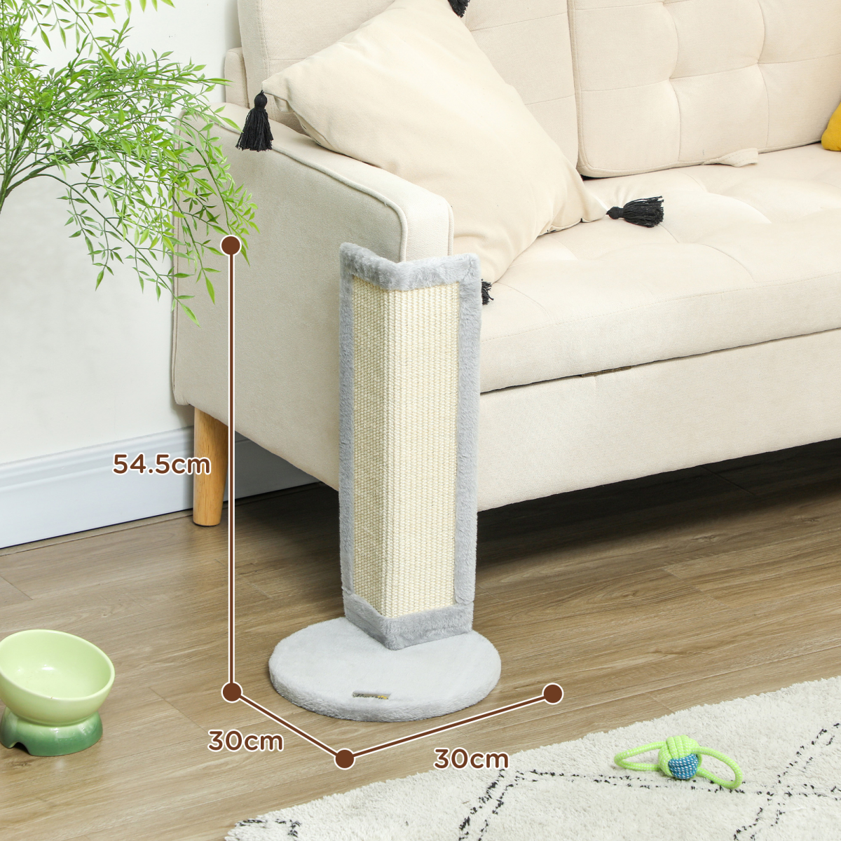 PawHut 56cm Corner Cat Scratching Post with Sisal Pad, Grey