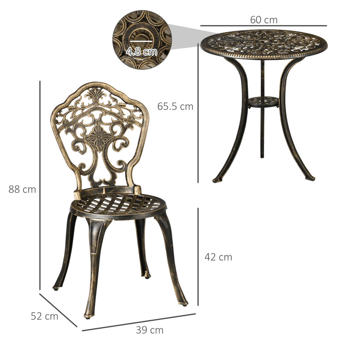 Outsunny 3 Piece Cast Aluminium Garden Bistro Set with Parasol Hole