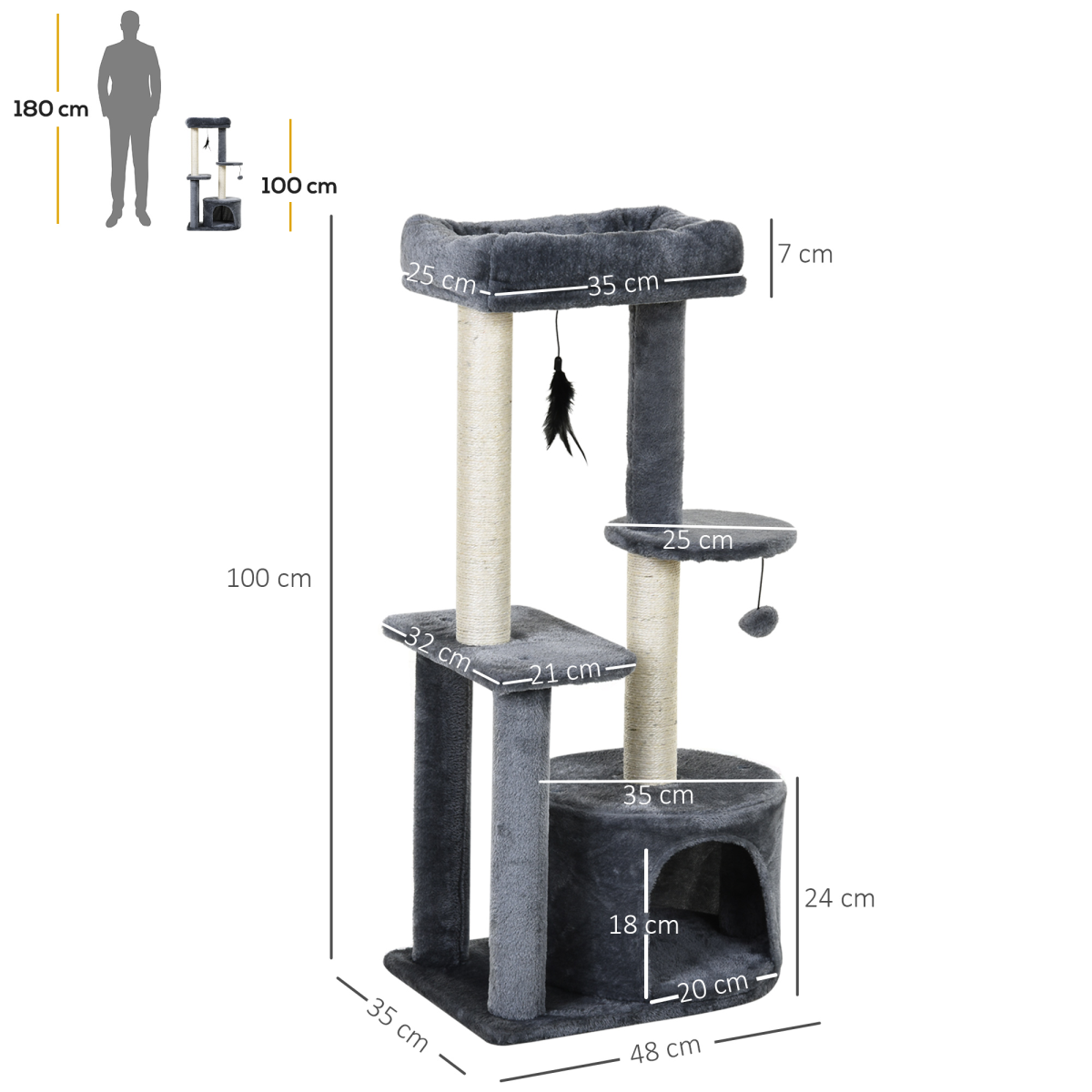 Cat Multi-Activity Tree Tower with House, Perch, Scratching Posts and Play Ball