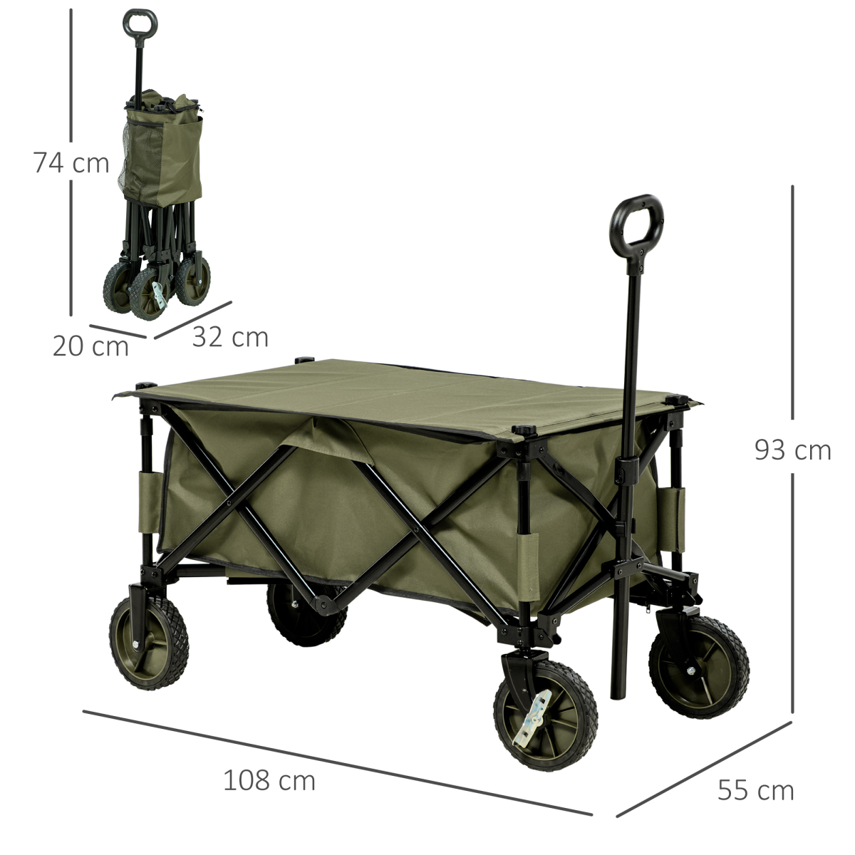 Outsunny Folding Garden Trolley, 4 Wheels, Brakes, 100kg Load
