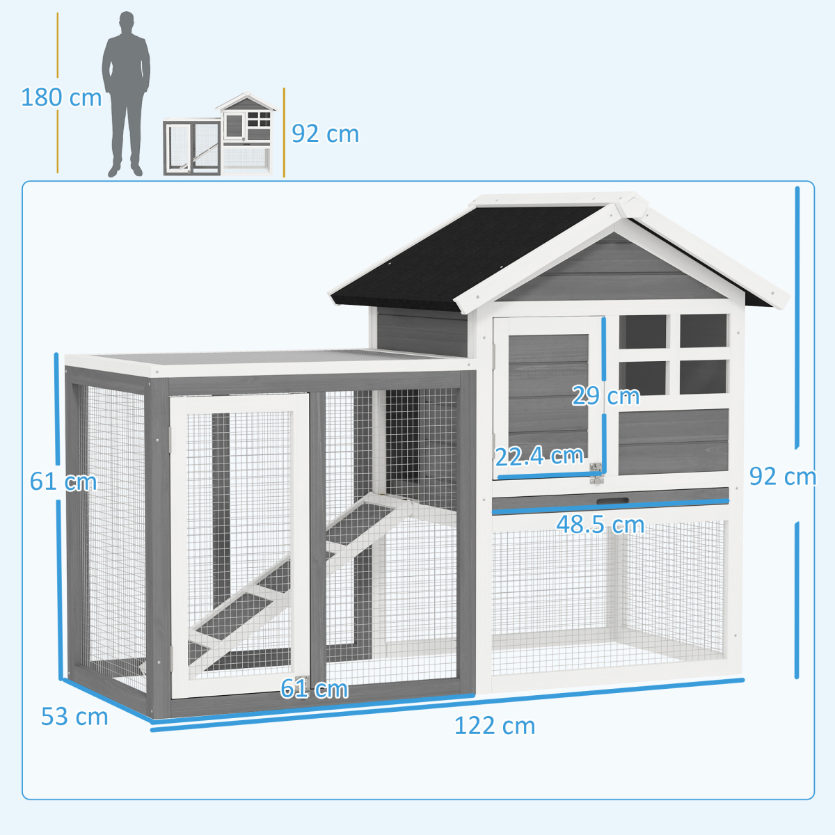 122cm Wooden Rabbit Hutch with Outdoor Run, Ladder and Pull-Out Tray