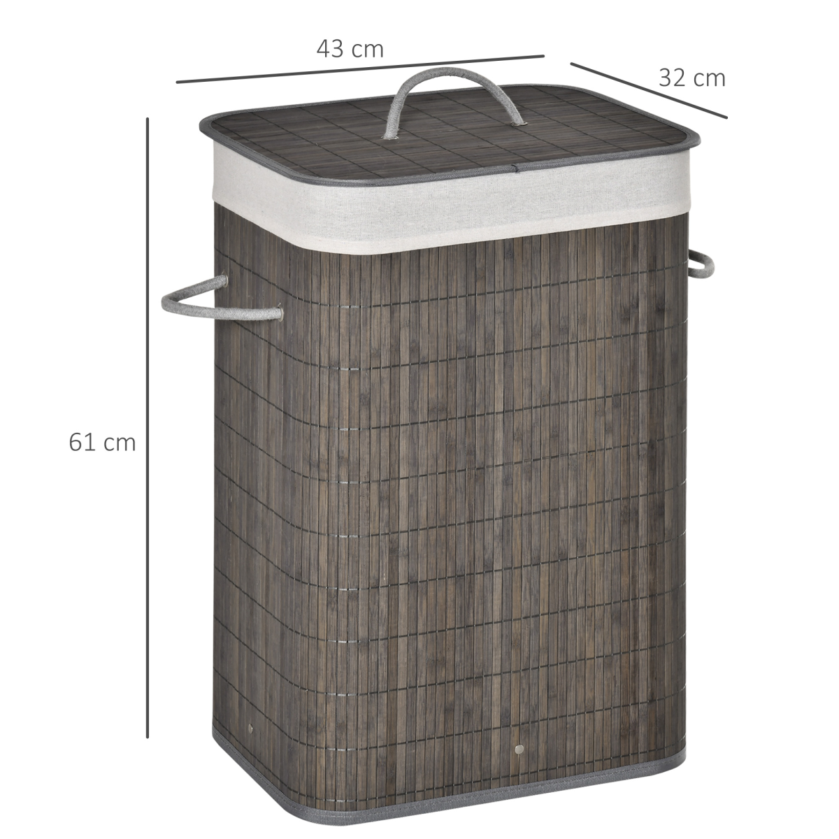 HOMCOM Bamboo Laundry Basket with Flip Lid, Foldable, Removable Washable Lining, Side Rope Handles