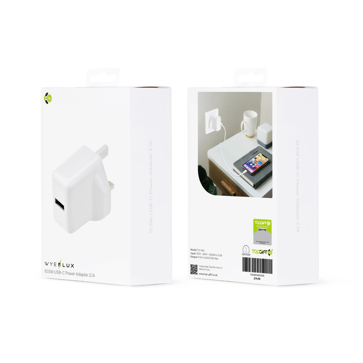 WYEFLUX 10.5W USB-A Power Adapter 2.1A