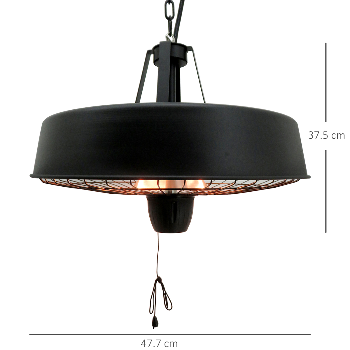 HOMCOM Adjustable Infrared Halogen Ceiling Hanging Heater 1000/2500W Black Aluminium IP24
