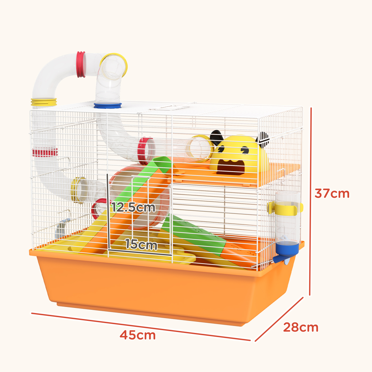 PawHut 3-Tier Hamster & Gerbil Cage with Wheel, Ramp, Dish & Bottle